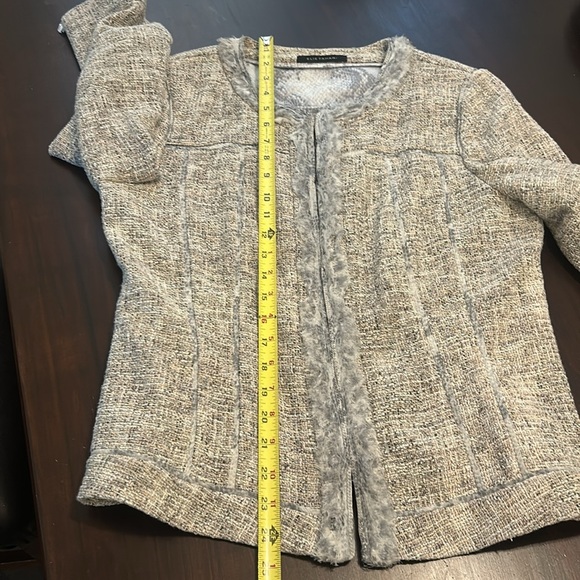 Elie Tahari Cotton/Viscose Tweed Silver Grey Cropped Blazer Jacket - Picture 13 of 14